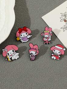 1pc/5pcs Sanrio Cartoon Brooch Set, Includes Kitty, Pompompurin, Bowknot Design Metal Badge, Fashion Apparel Accessories - Multicolor - View 2