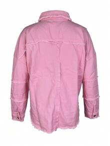 Chaqueta vaquera de botones lavada con agua para mujeres, chaqueta vaquera con bolsillo volcado, manga larga suelta y relajada, chaqueta retro, chaqueta de moda de otoño - Rosa - Ver 9