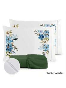 3-Piece Sheet Set 400 Thread Count For Queen King Single Bed Micropercal - 海軍藍花卉 - 查看 2