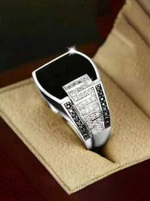 1 件时尚嘻哈风格冰晶宽带男士戒指，油滴设计，适合生日、周年纪念、婚礼、父亲节礼物 - 戒指 - 查看 13