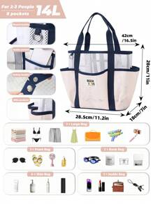 1Pc/Set Macaron Colors Mesh Beach Tote Bag Set With Phone Pocket, Nylon Casual Transparent Toiletry Bag Set With Zipper, Large Capacity Lightweight Storage Bag, Oversized Sandproof Swim Tote, Portable Reusable Summer Tote Bag With Hanging Handle, S/L Wash Bag Gift For New Semester, Spring/Early Summer, Anniversary, Vacation, Daily Use, Holiday, Mother's Day Gift, New Style In 2025.