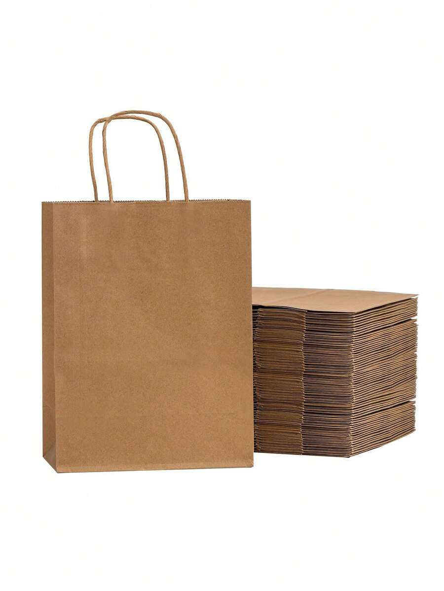 10/20/50pcs Brown Paper Bags With Handles In Assorted Sizes, Kraft Paper Gift Bags Suitable For Retail, Party, Shopping, Gifts - Multicolor - View 1