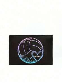 Customized 1pc White Volleyball Printed Heart Makeup Bag For Girl - Lightweight, Customizable Name And Holiday Machine Washable Fabric Black Zipper | Multi-Functional Cosmetic Bag, Travel Wash Bag, Pouch, Pencil Case | Ideal Teacher Gift, Girl's Volleyball - Type 1 - View 6