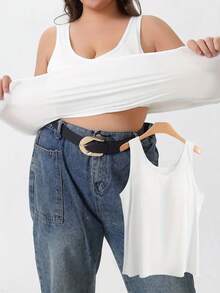 2pcs/Set Plus Size Women Camisole Tank Tops With Padded Bra, Seamless Adjustable Strap, Round Neck, Slimming, Elastic, Comfortable, Sleeveless Undershirt - Multicolor - View 7