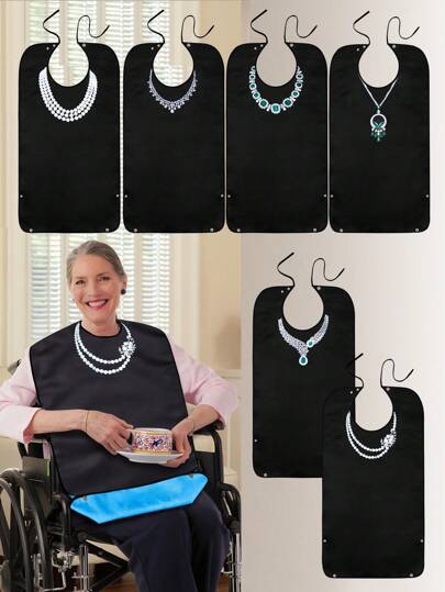 1-Pack Adult Dining Apron With Adjustable Snaps And Straps, With Crumb Collector, Reusable And Machine Washable, Suitable Bibs For Women, Elderly People To Eat, Mom Gift