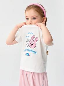 Balabala Girls' Cotton Short-Sleeve Tee, Sweet & Playful Summer Top - Original White - View 3