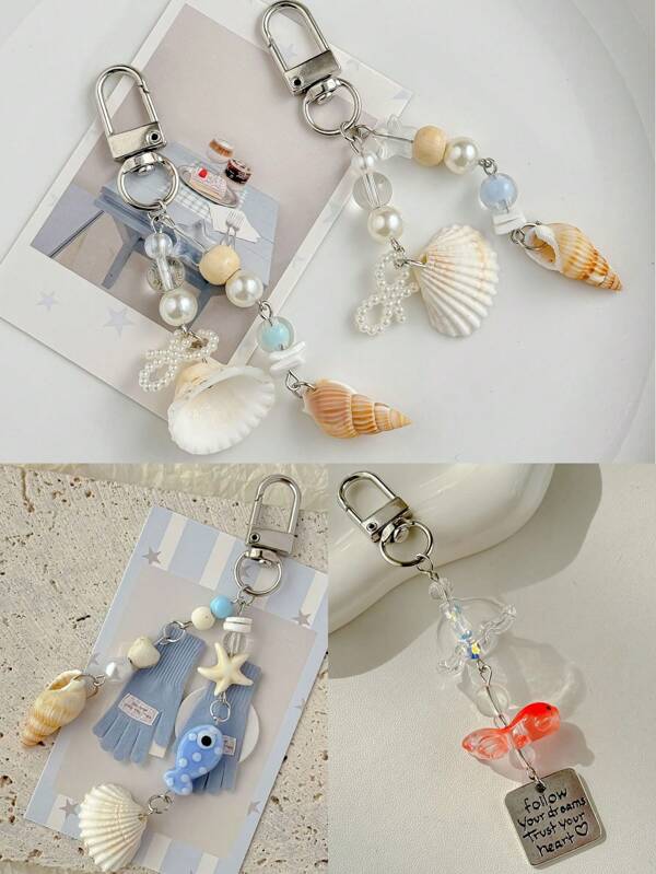 Ocean Pearl Shell Decor Hanging Pendant Beaded Phone Strap Versatile Decoration For Bag Coin Purse Keychain Camera Accessories Beach Y2K Beach Accessories Daisy
