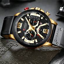 CURREN 男式奢华商务计时防水模拟石英腕表，PU 皮革表带 - 彩色 - 查看 5