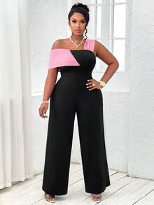 BIUBIU Plus Size Solid Color Strap Jumpsuit, Minimalist Casual Design For Everyday Wear - Black Pink - View 7