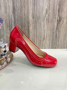 Women's Comfortable Low Heel Pumps. - 紅色 - 查看 4
