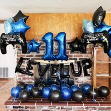 30 Stücke/Set Videospiel Geburtstags Party Dekoration, beinhaltet "Alles Gute zum Geburtstag" Banner, blaue Zahl Luftballons, aufgewertete schwarze Buchstaben Luftballons, Gaming-Controller Luftballons, geeignet für 12., 18., 10., 7. Geburtstag Videospiel-thematische Partydekorationen, Innen- und Außenaktivitäten, Gamer Party Deko
