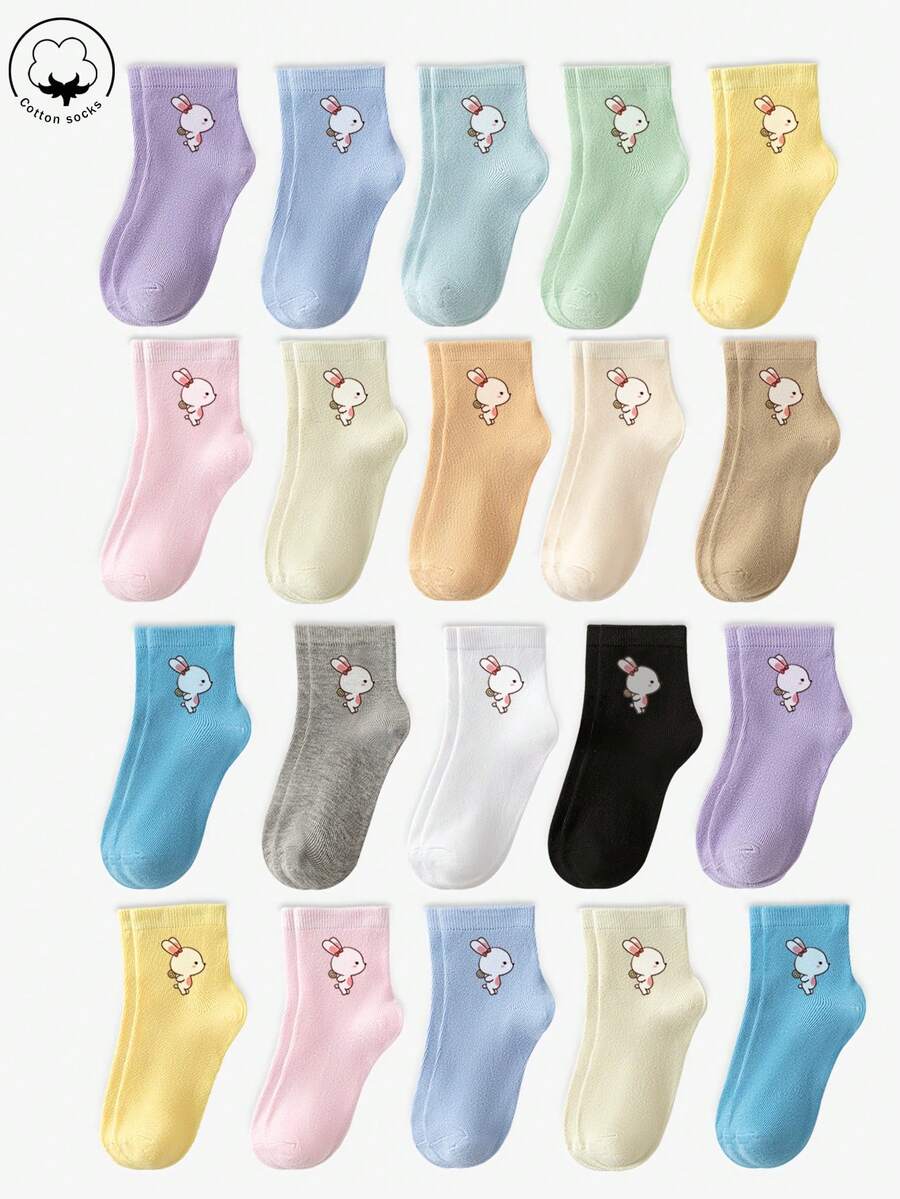 5/3/1 Pair Boys Girls Kids Socks Set - Candy Color Striped Solid With Bowknot/Heart/Graffiti Designs, Soft Breathable Cotton, Unisex Baby Toddler Teen Ankle/Mid-Calf Socks For School Sports Daily Wear, Short Socks/Crew Socks For Teenagers Students, 4-Season Black White Gray Multicolor Mix - Multicolor - View 1