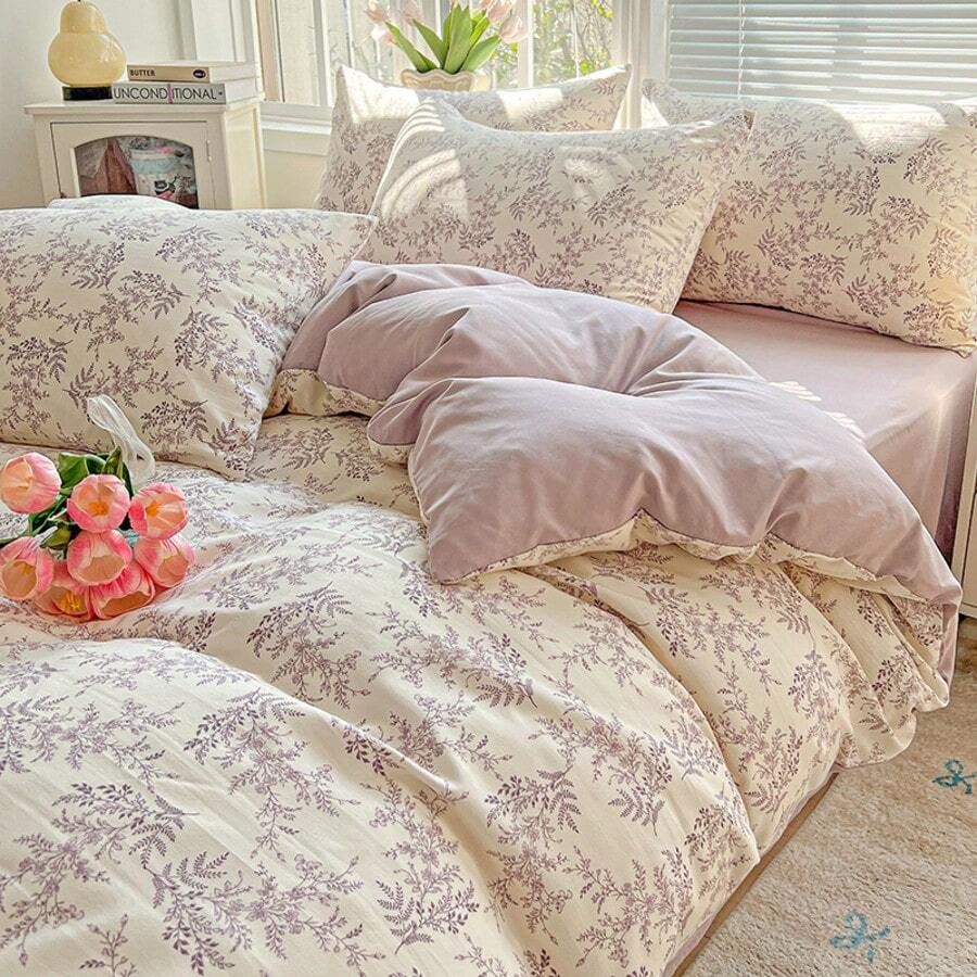 1 件柔软舒适的小碎花双层纱布羽绒被套，可机洗，简约风格 - 彩色 - 查看 1