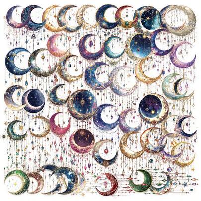 50 件梦幻月亮瓶贴防水贴纸剪贴簿、日记本、笔记本电脑、保险杠、滑板、水瓶、电脑、手机、卡通、安全帽、汽车贴纸和贴花返校