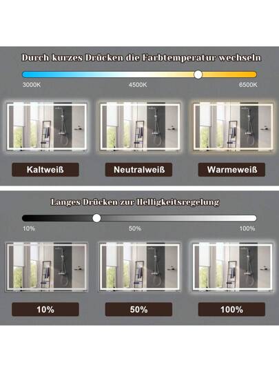 Bathroom Spiegel Illuminated LED 100x60cm Wand IP44 Touch Switch Klok Fog Removal Feature Dimmable 3000K 6500K Home Back To School Room Supplies view 2
