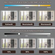 Espejo de baño iluminado - Espejo de baño LED de 100x60 cm, espejo de pared de baño IP44 con interruptor táctil y reloj, función de eliminación de vaho, regulable de 3000K a 6500K