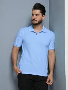 Men's PLAIN COLLAR POLO Shirt In Cotton Pique Fabric - Neblina azul - Ver 1
