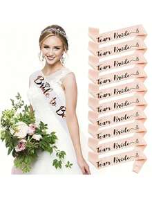 11pcs Bridal Party Sash Set - 1 White Bride Sash And 10 Bridesmaids Sashes With Shiny Rose Gold Text, For Bachelorette Party And Wedding (11pcs Set) - Multicolor - View 1