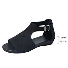 Girl's Retro Rhinestone Roman Sandals, Summer One-Buckle Soft Bottom Round Toe Platform Beach Slippers - Black - View 11