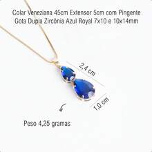 Earring And Necklace Set With Double Drop Pendant Royal Blue Stone Gold Plated - Royal Blue - View 5