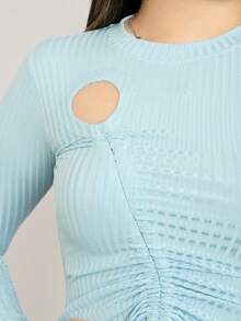 Conjunto ajustado de 2 piezas tela cómoda unicolor asimétrico casual de mujer de moda - Azul - Ver 5
