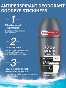 1pc 50ml Dove Invisible Dry Anti-Perspirant Roll-On For Men, Unscented, Invisible Formula, 3X Moisturizing Technology, Lightweight Non-Sticky Texture, 48-Hour Long-Lasting Sweat Protection, Suitable For Business And Social Occasions Without Staining Clothes