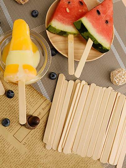 50/100pcs Ice Cream Sticks Popsicle Sticks DIY Handmade Crafting Materials Model Ice Cream Bar Wood Pieces Wooden Sticks (The Wood Color May Vary In Depth Between Batches, Which Is A Normal Phenomenon And Does Not Affect Use)