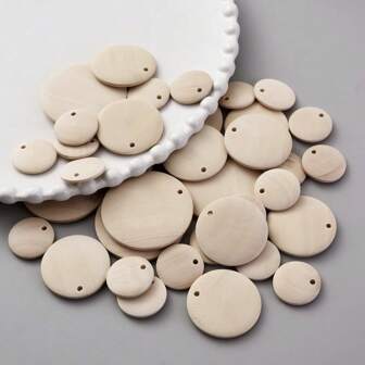 20-100 件自然风格多尺寸未完成木圆片，表面平整，DIY 手绘工艺品，用于钥匙扣首饰制作配件