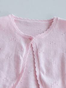 Baby Girls Casual Knit Cardigan, Hollow Out Short Lightweight Jacket - Pink - View 3