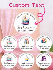 15/35/70pcs Customized Birthday Party Gift Stickers, Personalized Happy Birthday Labels, Colorful Birthday Party Decorative Stickers, PVC Material, Customized Happy Birthday Stickers, Gift Packaging Supplies - Multicolor - View 2