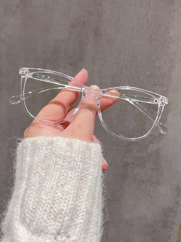 زجاجة واحدة إطار معدني شفاف دائري أنيق بدون وصفة طبية، مناسب للاستخدام اليومي، إكسسوارات نظارات للنساء