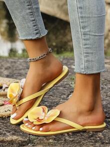 2025 New Summer Korean Style Fashion Butterfly Orchid Flower Creative Fairy Style Resort Slippers, Minimalist Sexy Niche Versatile Beach Holiday Sandals, Yellow - Yellow - View 3