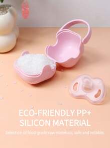 KUNT 3 Stücke Baby Schnuller + Schnuller Aufbewahrungsbox + Verlust-Verhinderer Kette, Baby Schnuller Box Kunststoff Schnuller Box Beißring tragbar