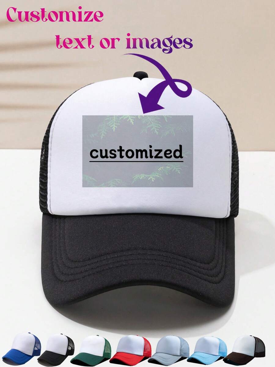 1 pieza Gorra de béisbol de malla con bloques de color personalizable. Disponible en múltiples colores, se puede personalizar con texto/gráficos, talla ajustable, sombrero de camionero de moda casual al aire libre con protección solar, regalo para amigos/padres/niños/Día de San Valentín/Día de la Madre, durable, colorido, lindo, adorable, divertido, kawaii, Y2K, elegante, unisex, casual, personalizado, único, regalo ideal para él, regalo ideal para ella, ella, novio, novia, familia, amigos