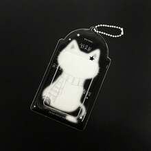 1 peça de bolso para fotos de gato preto e branco fofo, porta-cartões minimalista com decoração de orelha de gato, clipe para exibição de cartões de fotos de ídolos Kpop, porta-crachá de identificação de PU brilhante de 3-3,5 pol., adequado para artigos de fãs de shows, cabide para guardar cartões de fotos em bolsas