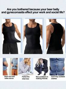 Men's Slimming Compression Shapewear Vest And Tight-Fitting Muscle Tank Top, Tummy Control Undershirt And Body Shaper With Abdomen And Belly Compression, Breathable Athletic Base Layer Shirt For Gym, Workout, Fitness, Sports, Training, And Gynecomastia - Slimming Belly Shaper Undershirts And Underwear Top For Boobs Support