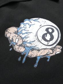 男士夏季短袖 Polo 衫，时尚休闲衬衫，手握破裂 8 号球图案，休闲印花，简约设计，适合日常穿着，纽扣式男士衬衫，街头图案衬衫，街头服饰