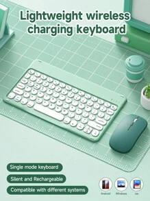 Clavier sans fil ultra-fin, souris sans fil, clavier avec des touches à bordure arrondie élégante, clavier sans fil portable silencieux, compatible avec iOS, Android, Windows, convient aux smartphones, ordinateurs portables, bureautiques, iPads, tablettes, pour usage domestique et de bureau, plusieurs options de couleurs, plug and play, interface Type-C