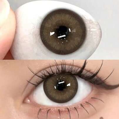 1 副棕色自然色软性隐形眼镜眼部彩妆美容眼镜片化妆 14.2 毫米年度使用，棕色隐形眼镜，放大眼睛万圣节服装角色扮演