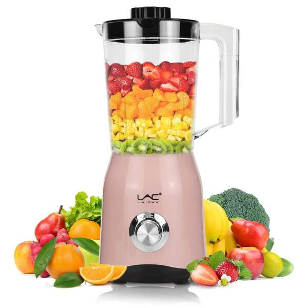 LAC 1pc lichtgewicht en compacte elektrische sapcentrifuge en mixer, roze/groen/beige 3-kleuren dubbele containerset, EU-stekkervoeding, mini-keukenmachine voor fruit en smoothies