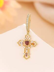 1pc Copper Micro-Inlaid Cross Navel Ring, Suitable For Women's Daily Wear - Multicolor - View 6