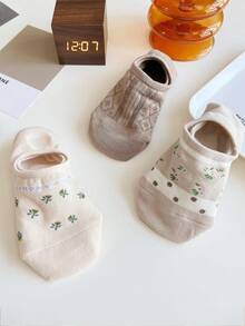 5Pairs Women's Bear&Floral Pattern Invisible Socks Sneaker Socks For Daily Wear,Suitable For Spring&Summer - Multicolor - View 5