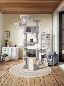 SHA CERLIN 81in Multi-Level Tall Cat Tree Tower For Indoor Kitties/Larger Cat Condo Furniture With Hammock/Cozy Pussycat Perches/Sisal Scratching Posts/Pet House/Wide Base, Grey|Beige|Dark Grey|Pink|Leopard Print|White & Black Spot - Màu Xám nhạt - Xem 3