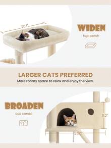 SHA CERLIN 81in Multi-Level Tall Cat Tree Tower For Indoor Kitties/Larger Cat Condo Furniture With Hammock/Cozy Pussycat Perches/Sisal Scratching Posts/Pet House/Wide Base, Grey|Beige|Dark Grey|Pink|Leopard Print|White & Black Spot - 米色 - 查看 5