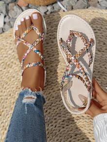 2025 New European And American Woven Comfortable Round Toe Open Toe Sandals, Women's Outdoor Walking Holiday Beach Sandals - Color - View 2