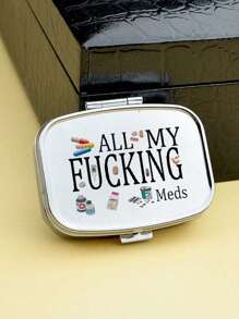Cute Pill Letter Series Pattern Two Compartment Portable Pill Storage Room, Cute Mini Metal Storage Box, Portable Jewelry And Pill Box, Personalized Creative Gift With Cartoon Logo