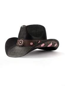 1pc Rose Embroidered Bohemian Straw Panama Hat, Beach Vacation Sun Hat, Versatile Fashion Gift For Women - Panama Hat - View 13