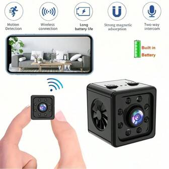 1 pieza Cámara WiFi con micrófono incorporado, cámara portátil recargable por USB, cámara con sensor de movimiento, monitoreo DV de movimiento, visión nocturna para seguridad, cámara de vigilancia de video adecuada para la seguridad familiar y de mascotas.