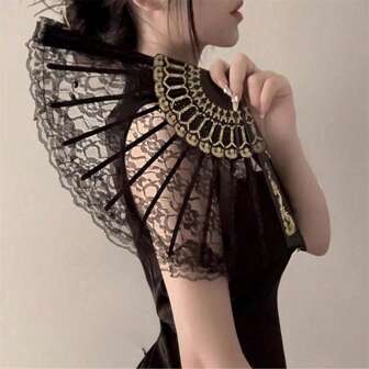1pc New Chinese Vintage Black Lace Folding Fan Cheongsam Fan Tasseled Old-Fashioned Style Best