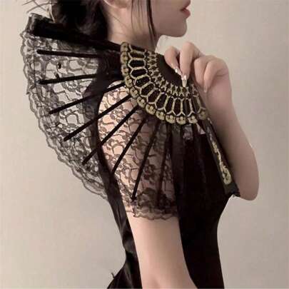 1pc New Chinese Vintage Black Lace Folding Fan Cheongsam Fan Tasseled Old-Fashioned Style